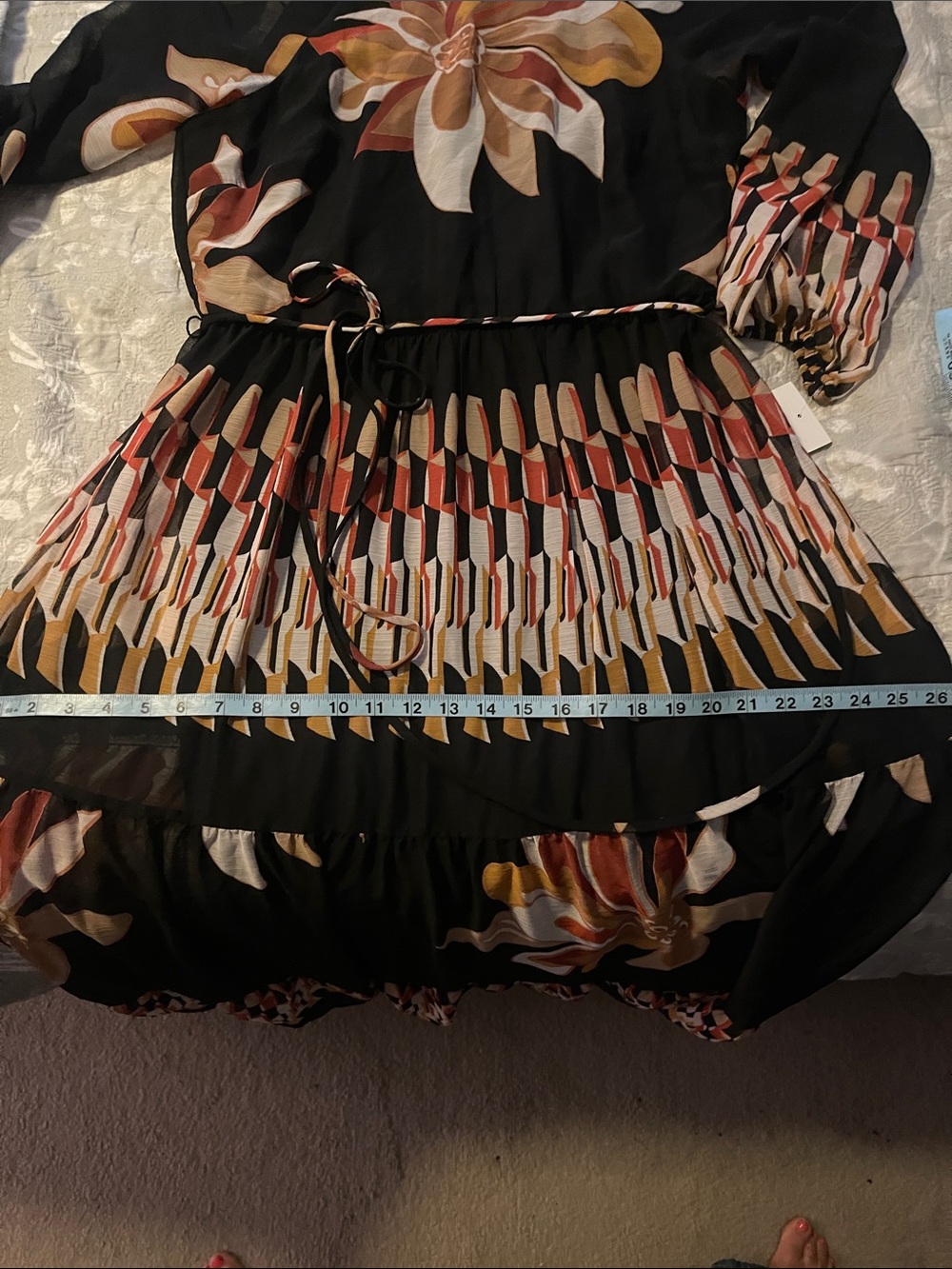 Maison Tara NWT Black Maxi Dress with Mustard, Rust & Cream Floral Accents - Picture 8 of 10